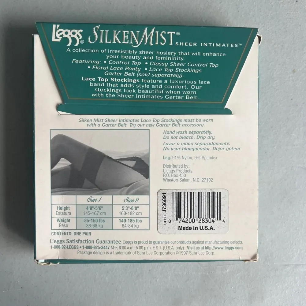 VTG New L'eggs Silken Mist Sheer Nude Thigh High Stockings Lace Top Sz 1 Small